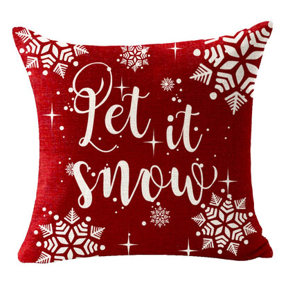 Andreannie Set of 4 Merry Christmas Snowflake Let It Snow Baby It's Cold Outside Red Deer Cotton Linen Decorative Pillow Cover Cushion Case for Sofa Bed Couch Home Decor Square 18 inches