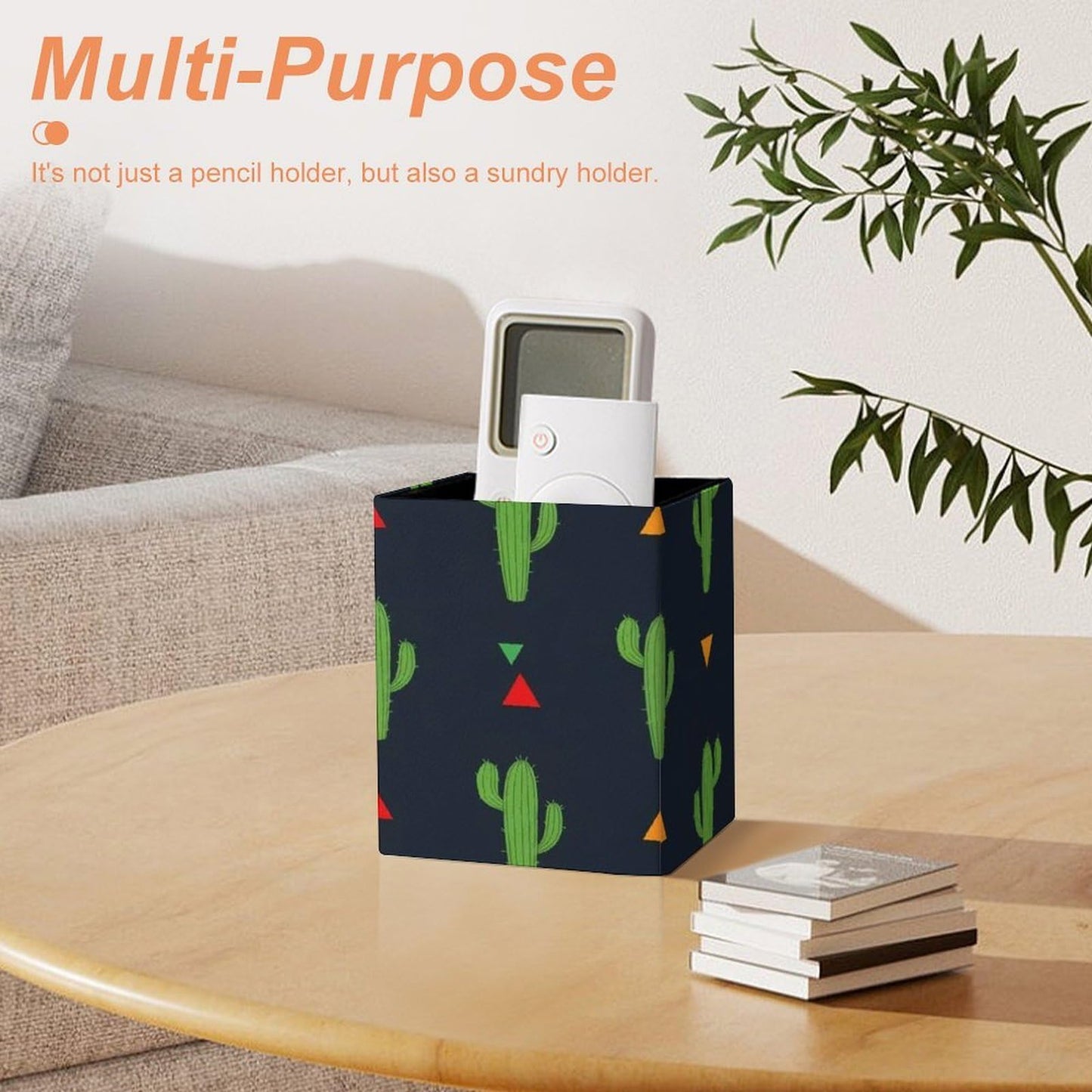 UTRSIFB Holder Cup Makeup Brush Storage Organizer, Waterproof Multifunctional Office Supplies, Pen Holder Square Leather Pencil Cactus Art
