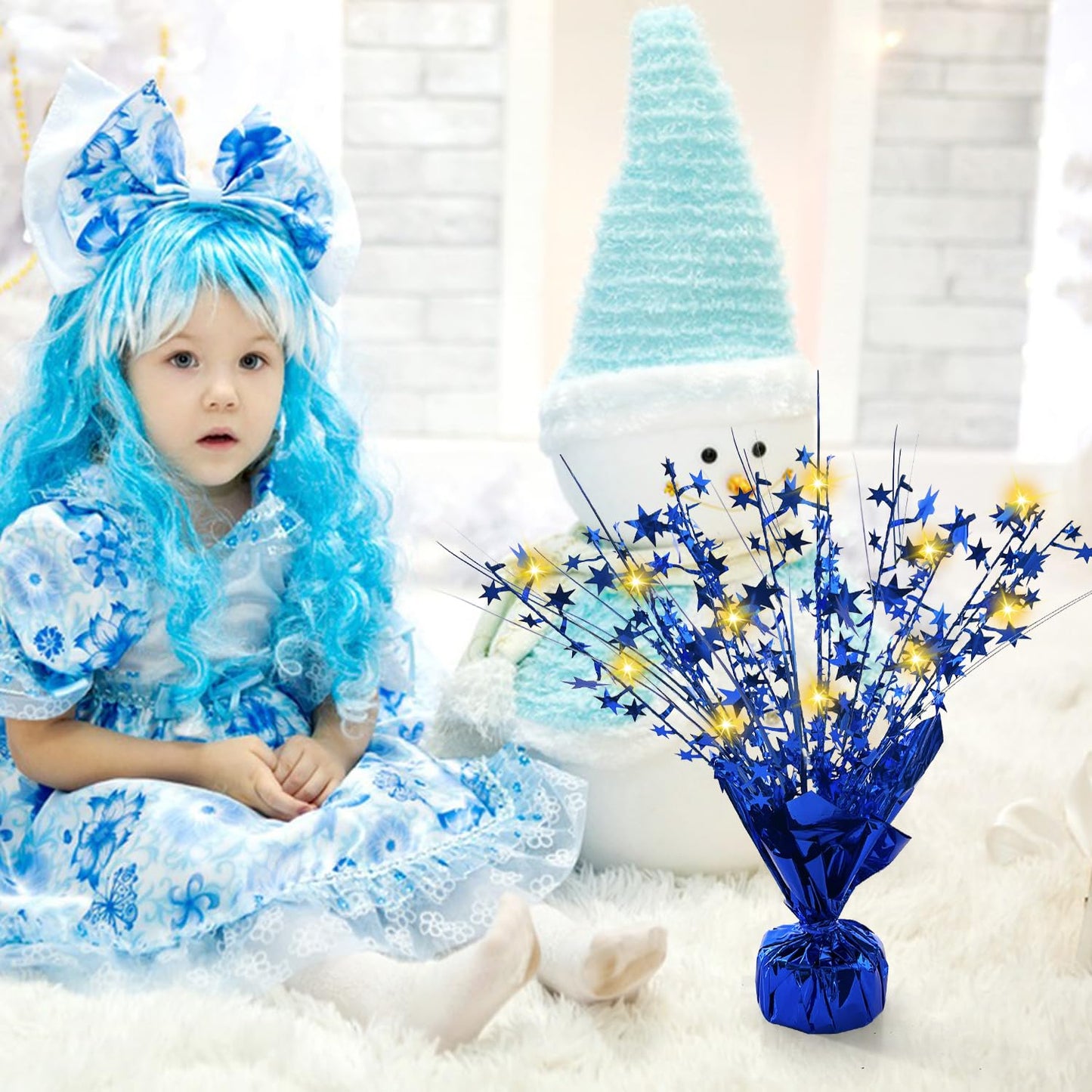 12 Pack Metallic Foil Spray Centerpiece Star Table Decoration Burst Table Centerpieces for Birthday Graduation Wedding Anniversary Holiday Party Supplies Decor, Blue