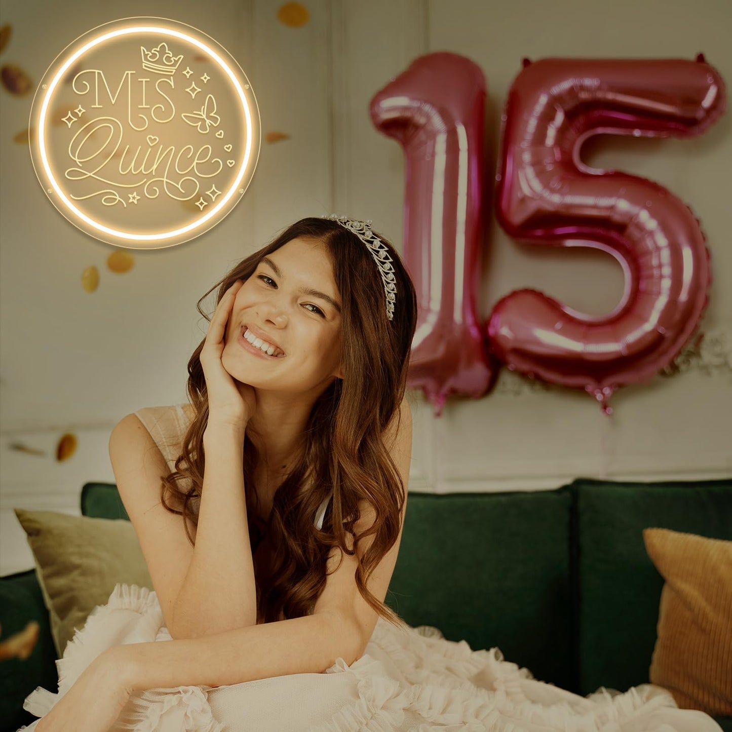 Mis Quince Neon Sign Happy 15th Birthday Neon Signs for Wall Sweet 15 LED Neon Light with Dimmable Switch Neon Lights Letter Neon Wall Sign for Bedroom Quinceanera Birthday Party Decor Girl Gift