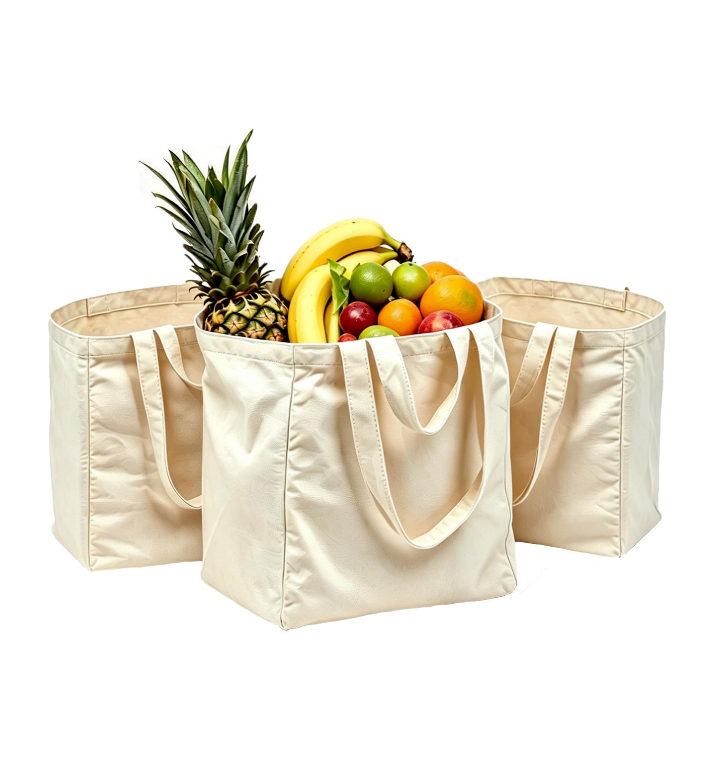Umicclist Canvas Grocery Tote Bag, 3PCs Reusable Extra Large Shopping Bag with Long Shoulder and Handle Straps, 6 Inner Pockets, 15x15x10 Inch, Foldable Washable Bag for Picnic