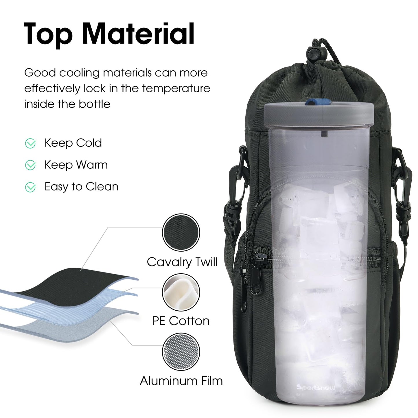 sportsnew Water Bottle Holder with Strap 32oz 40oz Insulated Water Bottle Carrier Sling Bag with Phone Pocket Tumbler Bag Cup Sleeve Crossbody Pouch for Walking Hiking Travelling, Black