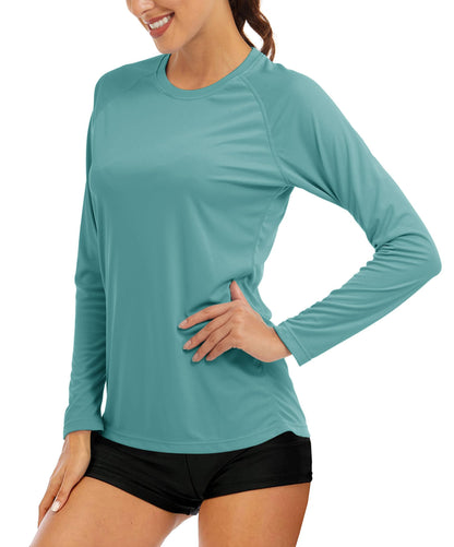 MAGCOMSEN Long Sleeve T Shirts Women UV Shirts for Women Running Shirts Women Fishing Shirts Womens Hiking Shirts Workout Shirts for Women Summer Shirts Grey Green