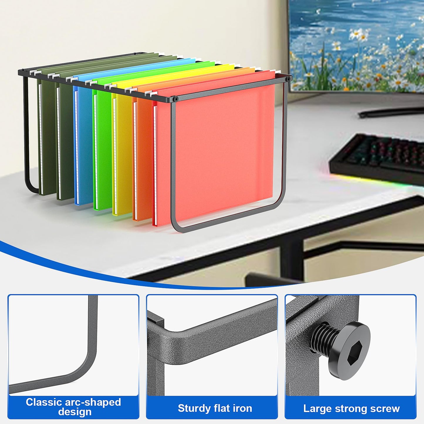 Fun storage 1 Pack Legal and Letter Size Hanging File Folder Frame Desk Organizer Destop Hanging File Frame, Hanging Folder Holder Metal Rack for Filing Cabinet File Drawer, 15.3" L12.4 W9.4 H
