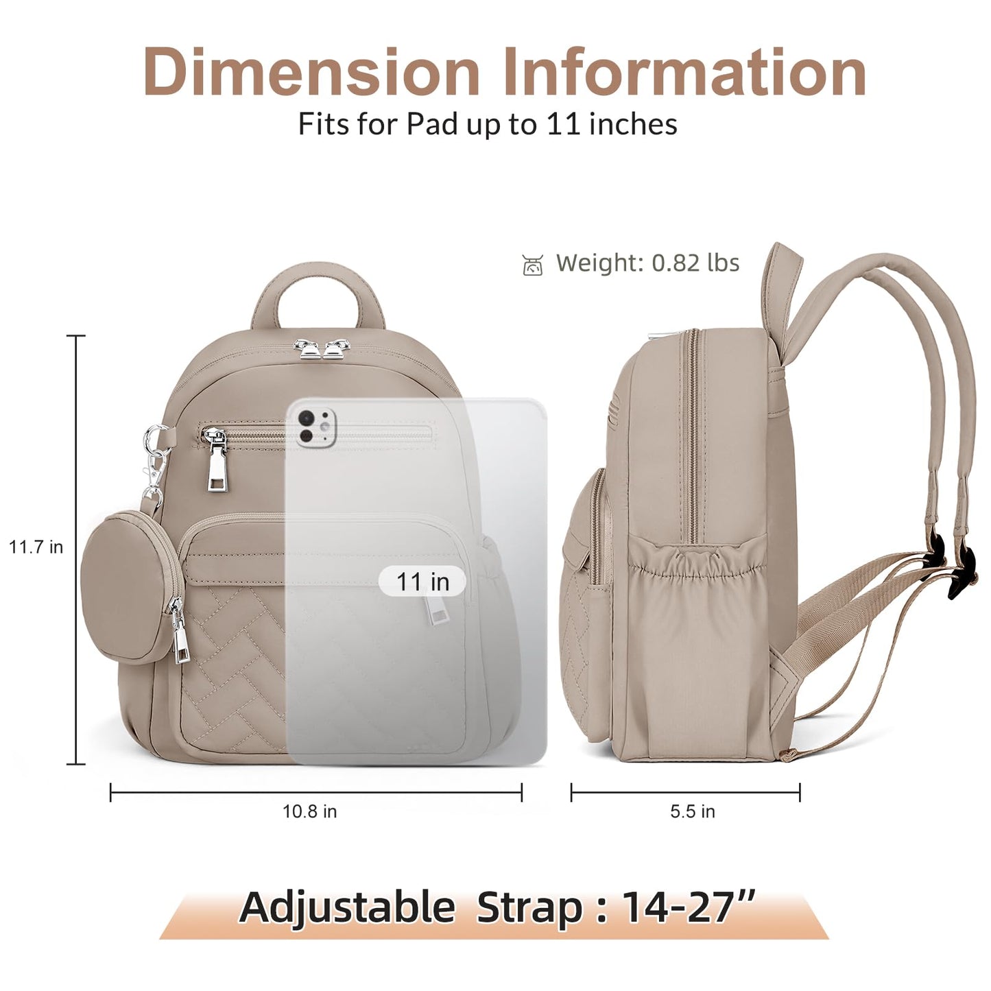 SYTRAH Mini Backpack for Women Small Backpack Purse, Anti Theft Backpack Waterproof Lightweight Puffer Back packs for Travel, Work with Coin Purse Khaki