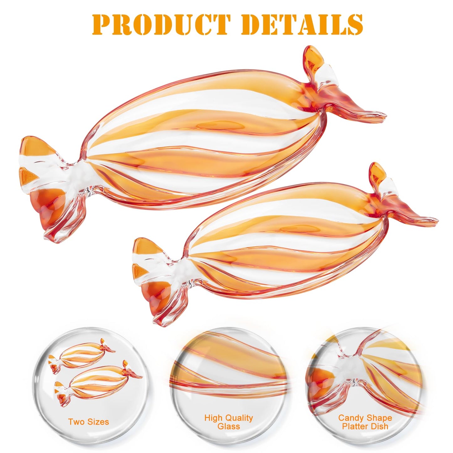 SHOWLOUE Christmas Platter Dish, Glass Candy Platter Serving Dessert Plates Christmas Dinnerware Tray Decorative Plates for Xmas Holiday Party Favor, Orange, Large