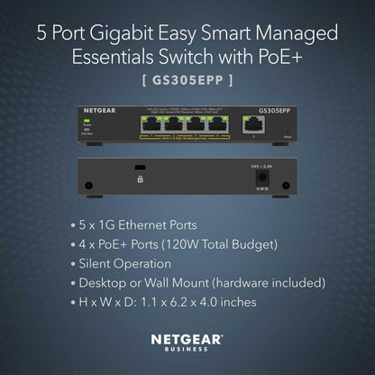 NETGEAR 8 Port PoE Gigabit Ethernet Easy Smart Managed Essentials Switch (GS308EPP) - with 8 x PoE+ @ 123W, Desktop or Wall Mount