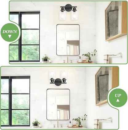 2-Light Black Bathroom Light Fixtures, E26 Modern Vanity Lights for Bathroom with Clear Glass Shade, Wall Lamps for Mirror Kitchen Hallway Cabinet Living Room Sconces Lights