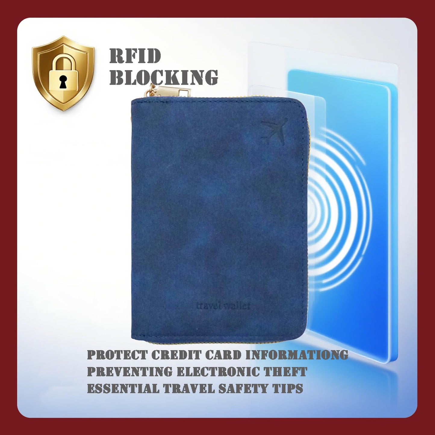 Passport Holder with Tether and Carabiner Clip to Prevent Loss and Theft, Rfid Passport Holder for Travel, Passport Cover, Wallet & Case for Men and Women (Blue - Tether and Carabiner)