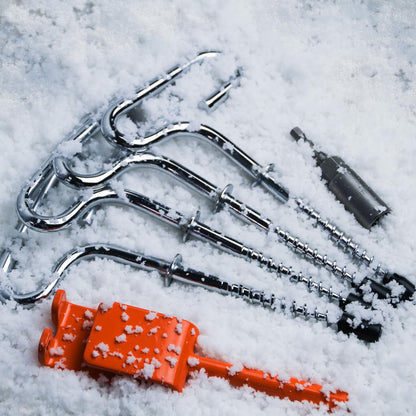 Pristis Ice Anchor Tool Kit, Ice Fishing Tent Stakes Nails with Drill Adapter, Stainless Steel Augers Accessories Set, Threaded Gear Equipment with Protective Bag for Setting Up Camping Shelter Shanty