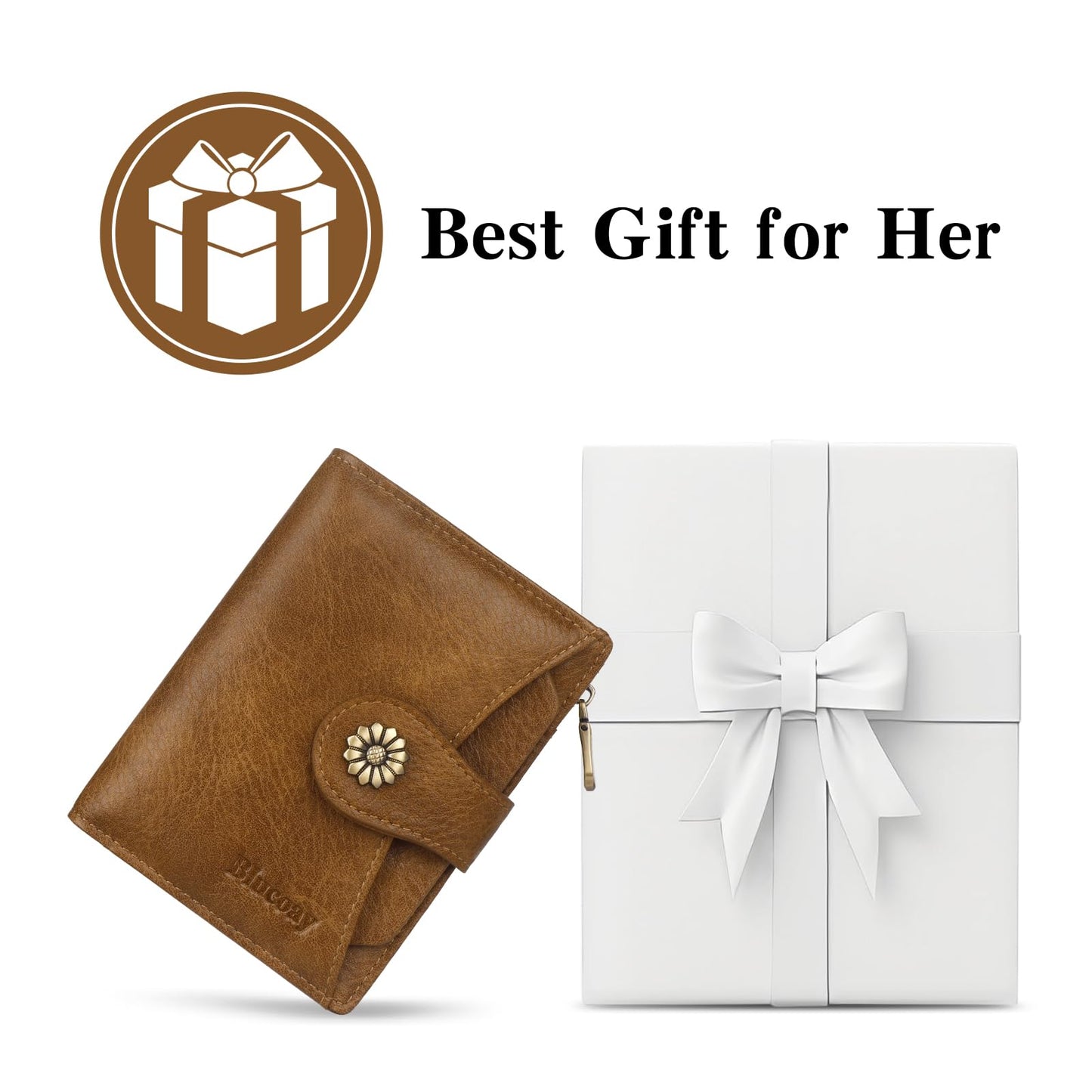 Blucoay Wallet Women,RFID Blocking Womens Wallet,Microfiber Leather Compact Bifold Card Holder Wallet With Removable ID Window(brown)