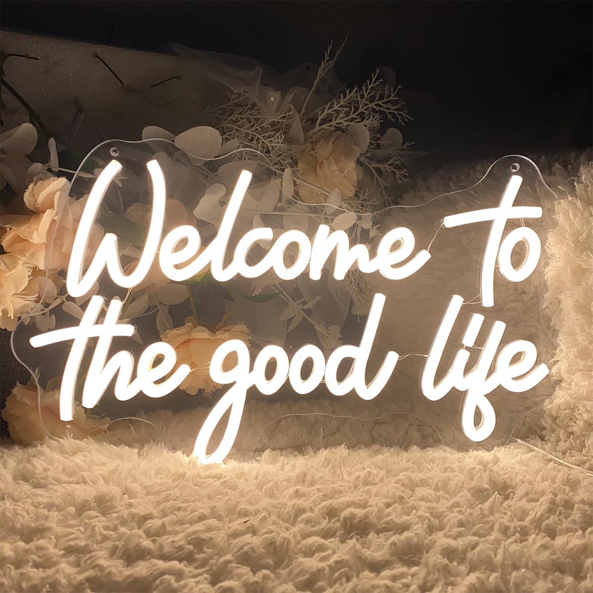 Welcome To The Good Life Neon Sign Wall Decor Indoor Bedroom Custom Led Neon Signs Backdrop Flex Christmas Party Business Shop Window Wedding Living Room Birthday Gift(Warm White,USB,40×25.1CM)