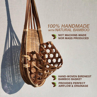 PANWA Handmade 100% Thai Bamboo Super Sanctuary Hanging Orchid Basket - 6 Inch Set of 2