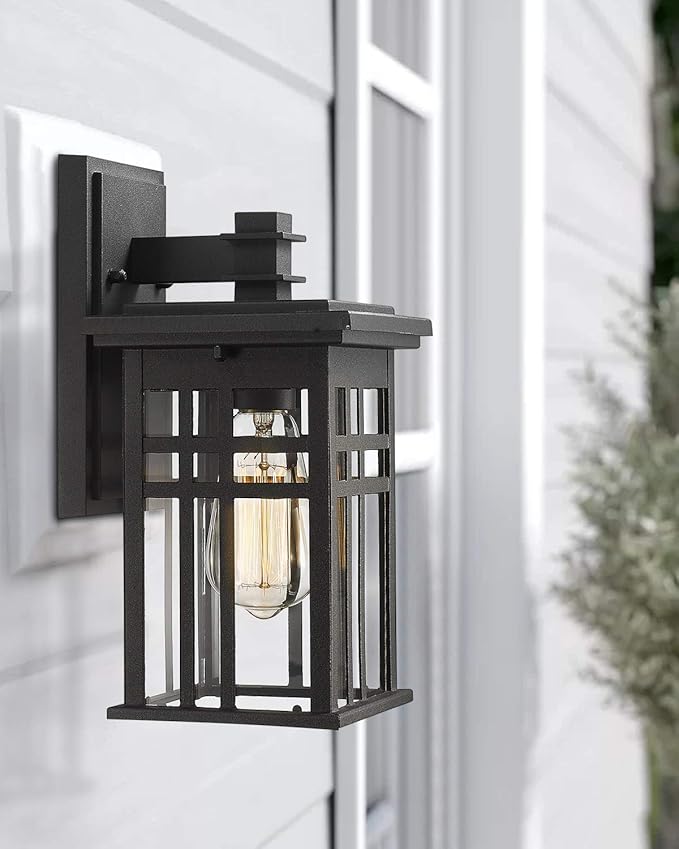 zeyu 1-Light Exterior Wall Mount Light Fixtures, Outdoor Wall Sconce Lantern in Black Finish with Clear Glass Shade, 20068B1
