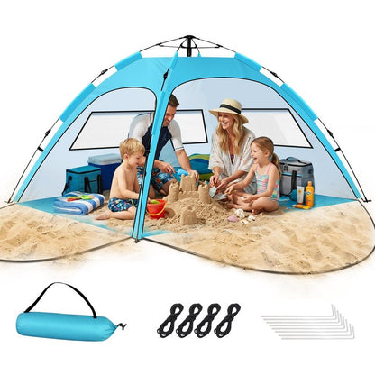 Pop Up Beach Tent Sun Shelter – Easy Set up in 3S Instant, Tents for 4/5 Person Beach Umbrella Sun Shelter Shade, UV 50+ Protection, Wind Resistant, Lightweight Portable Baby Tents Shade for Family