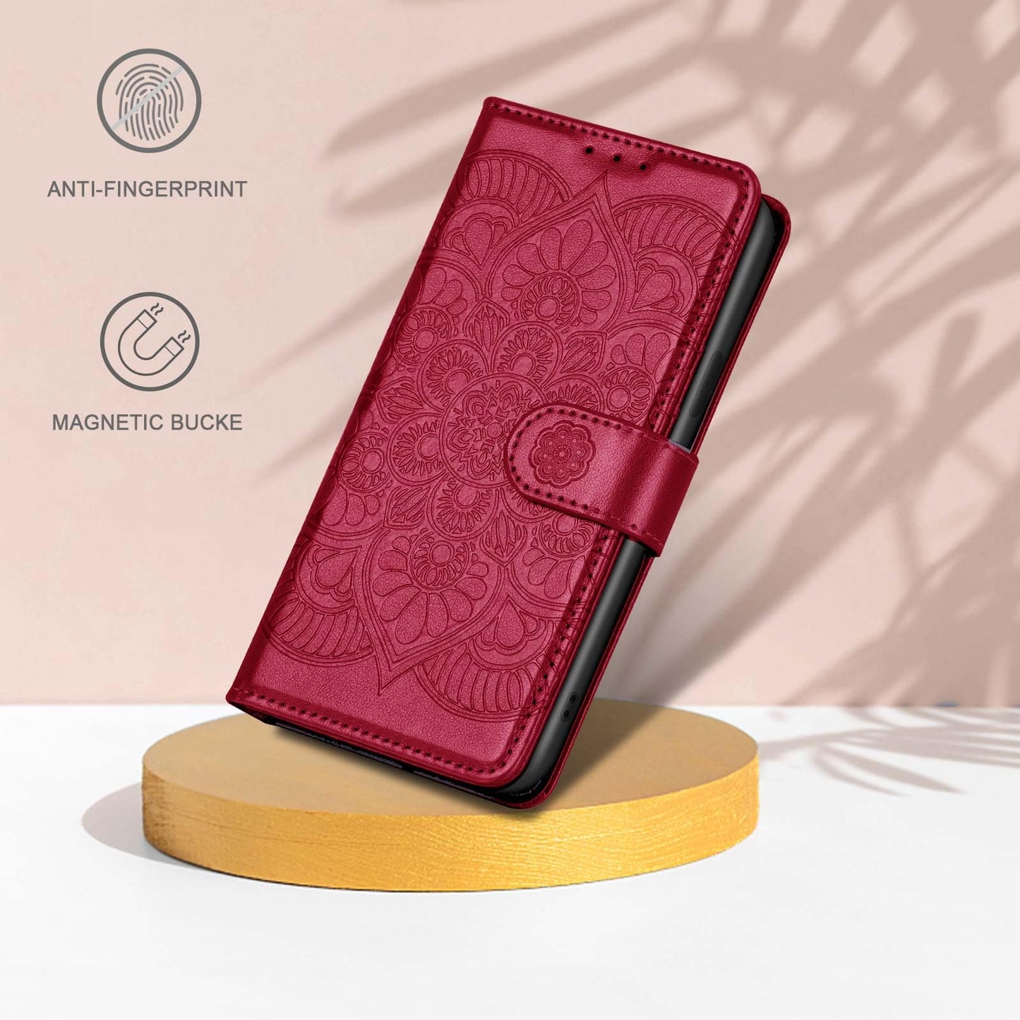 Ateeky Wallet Case for iPhone 16 Pro Max,[RFID Blocking] 3 Card Holder Stand with Credit Card Slot PU Leather Magnetic Protective Flip Cover for iPhone 16 Pro Max (Red)