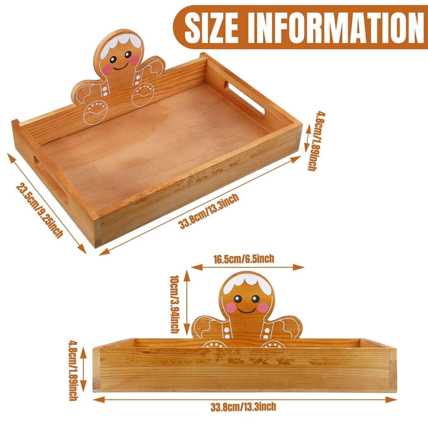 Sliner Christmas Wood Serving Tray with Handles 13.31 x 9.25 Gingerbread Man Christmas Cookie Platter Xmas Decorative Wooden Plate Food Display Dishes for Kitchen Coffee Table