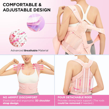 Vicorrect Posture Corrector for Women and Men: Back Support Brace Relieve Upper Back Shoulders Pain (Pink, Medium)