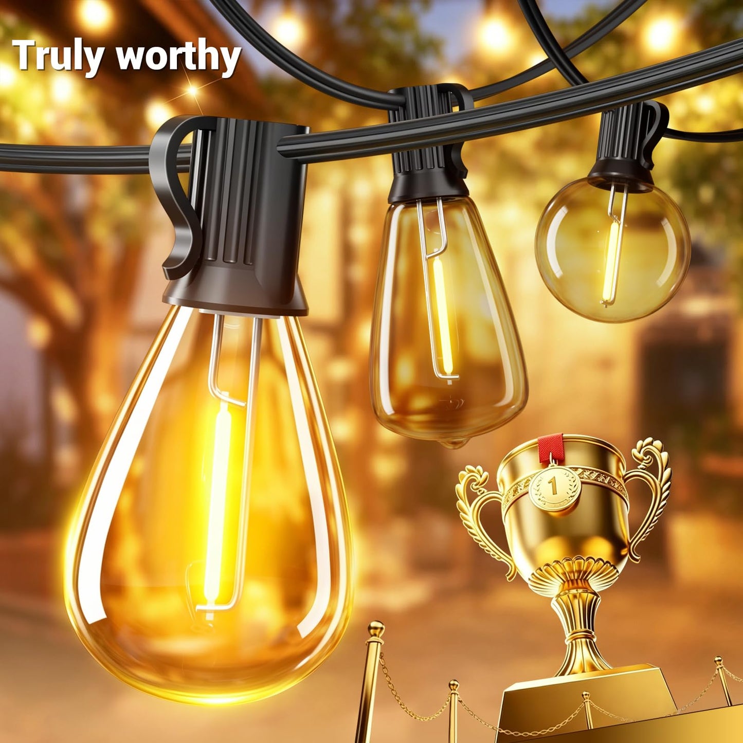 Amzrap 120FT Outdoor String Lights, 30+2 LED Shatterproof Bulbs with Remote & Timer,2700K Dimmable Waterproof Hanging Decor for Backyard, Garden, Porch, Balcony, Wedding Party Lighting
