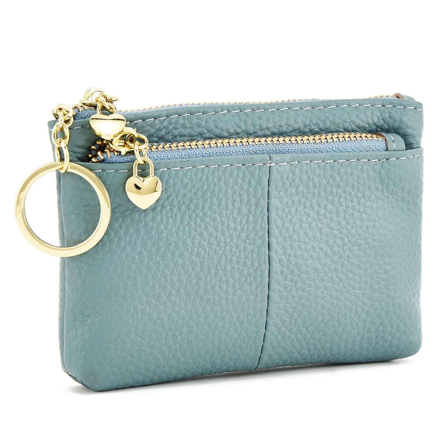 ZOOEASS Coin Purse Women Genuine Leather Zip Mini Purse With Key Ring Triple Zipper Card Holder Wallet (Blue)