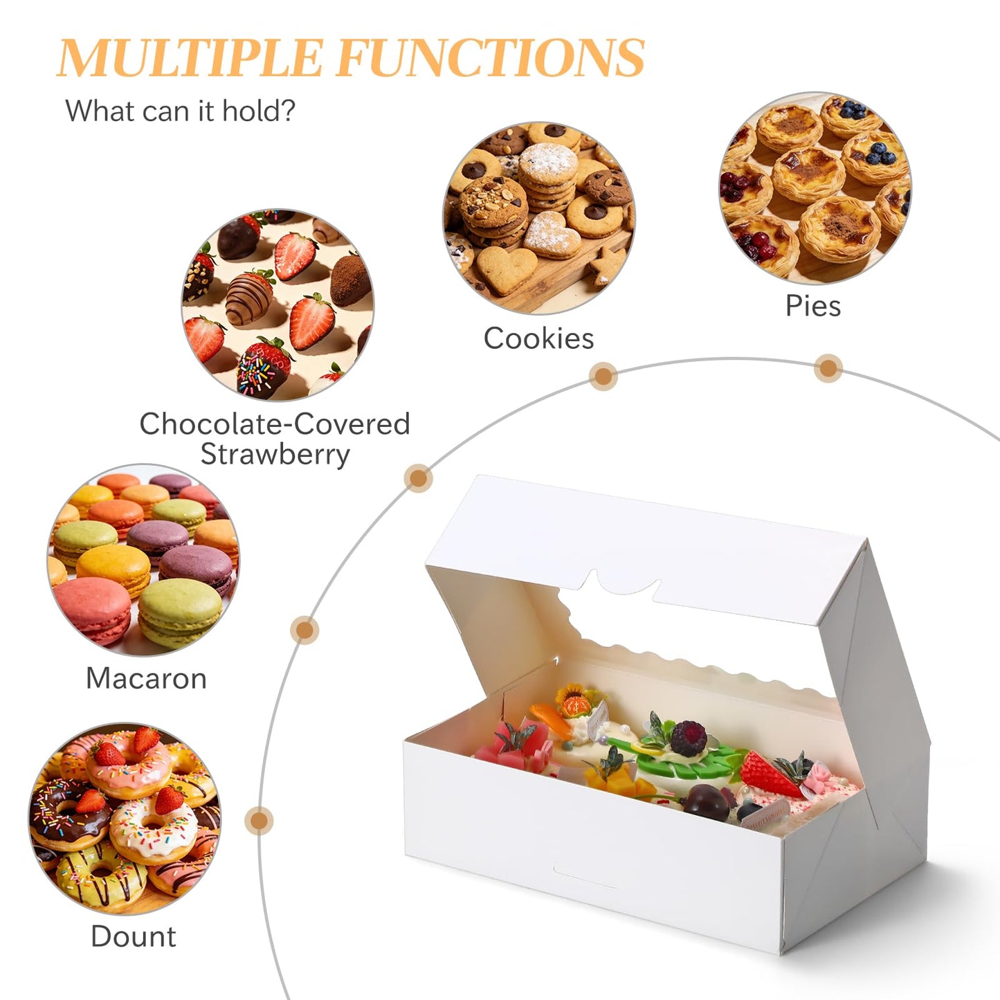 COTOPHER Auto Pop Up Cookie Box with Window 9x6x2.5 Inches – 50 Pack White Bakery Boxes with Gold Ribbon for Birthday Party Favors, Wedding, Christmas Gift Packaging for Cookies, Candy, Macarons