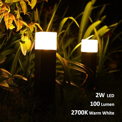 GOODSMANN 8PK Bollard Landscape Lighting Kit 2W LED Low Voltage Square Pathway Lights 100 Lumen 2700K Warm White Outdoor Hardwired Walkway Lights Brown Finish Path Lights with Connectors Metal Stakes
