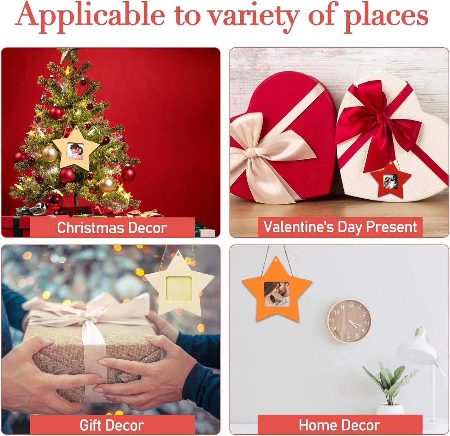 10Pcs Unfinished Wood Picture Frames Star Photo Frame Ornaments Mini Hanging Picture Frames for Crafts, DIY, Home Decoration