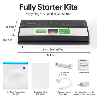 GERYON Vacuum Sealer Machine for Dry & Moist Food, Works with Reusable Vacuum Bags, Compact Design with LED Touch Controls, Includes Reusable Bags & Roll for Sous Vide & Freezer Storage