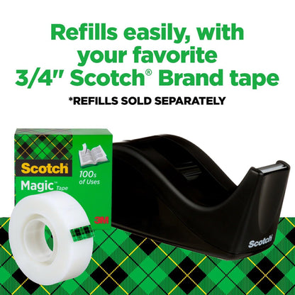 Scotch Desktop Tape Dispenser, Black, 2.7 in. x 2.7 in. x 6.4 in., 3 Tape Dispensers