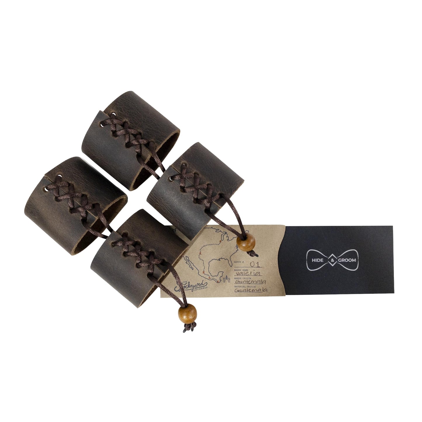Hide & Groom, Set of 4 Napkin Ring Holders for Wedding Ceremonies, Dinner Parties, Adornment for Table Settings, Full Grain Leather, Handmade, Bourbon Brown