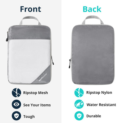 NICOSHOW 6 Set Compression Packing Cubes for Travel - Compressible, Lightweight, and Space-Saving Packing Cubes, Travel Essentials for Women, Grey
