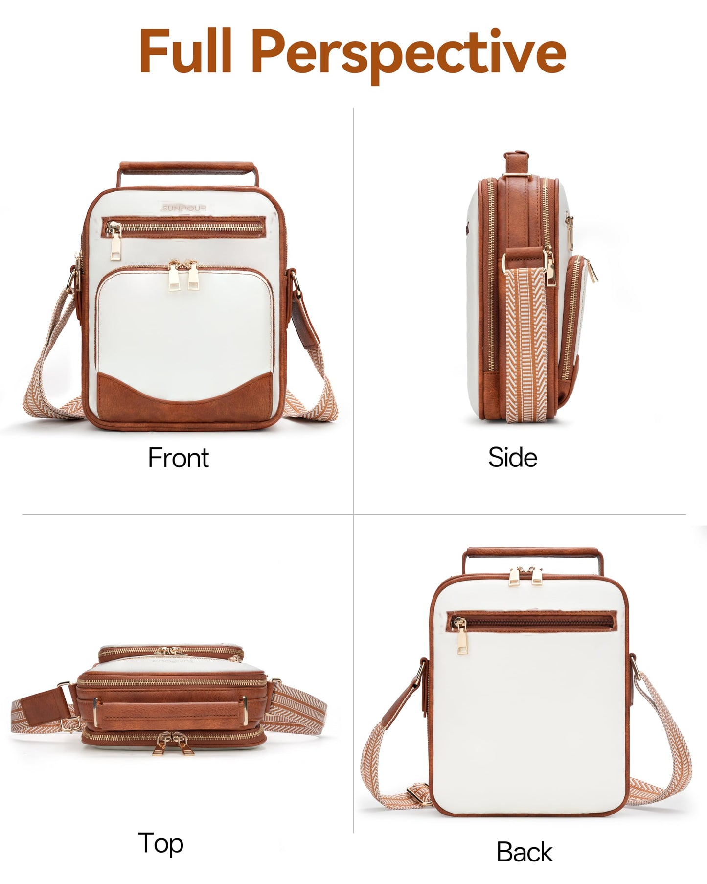 Sunpour Womens Crossbody Purse, Vegan Leather Crossbody Bag RFID Built-in Wallet Handbag Shoulder Bag for Travel (Beige&Brown)