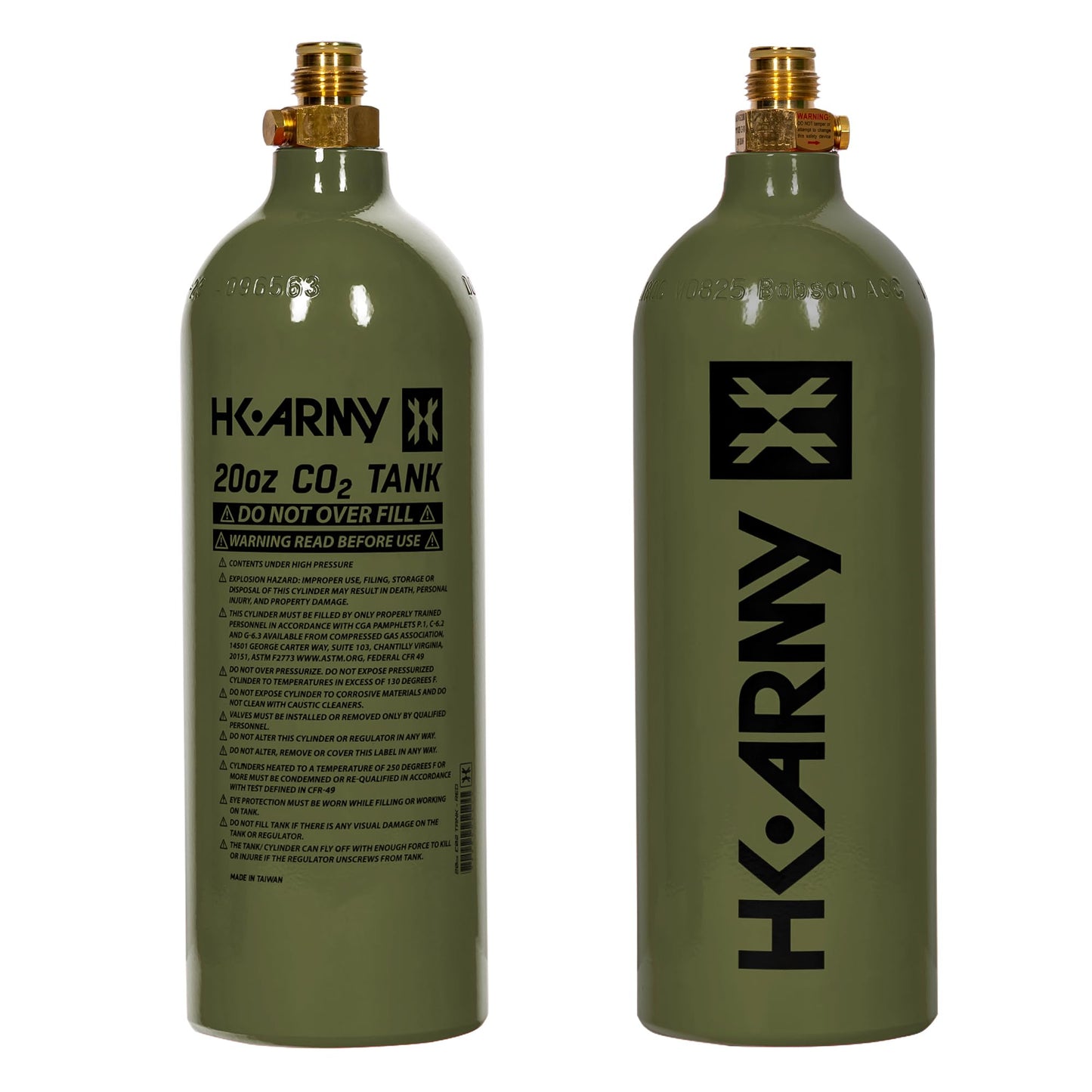 HK Army 20oz Aluminum CO2 Tank - High Pressure Compressed Air System for Paintball & Airsoft Gear - Olive