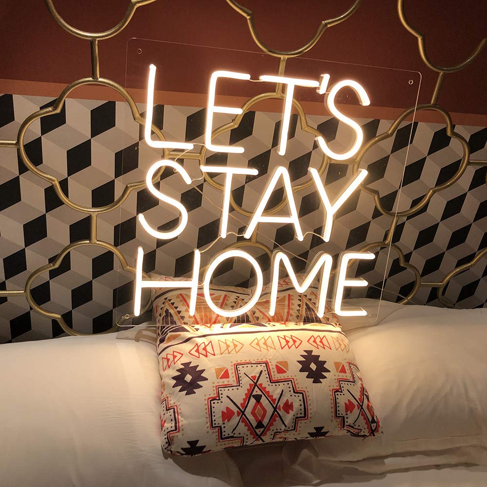 Lets Stay Home Neon Signs-USB Acrylic Light Up Lights Signs for Room Bedroom Wall Indoor Decor Led Neon Light Sign 14.9×14.1 IN Bar Christmas Party Wedding Kid Girl boy Living Room Lounge Office White