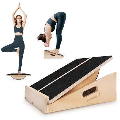 SCWHTHR Slant Board for Calf Stretching 2-in-1 Professional Wooden Slant Board & Balance Board Adjustable Incline Stretch Wedge Physical Therapy Slant Boards for Knees Ankle Heel Feet Leg