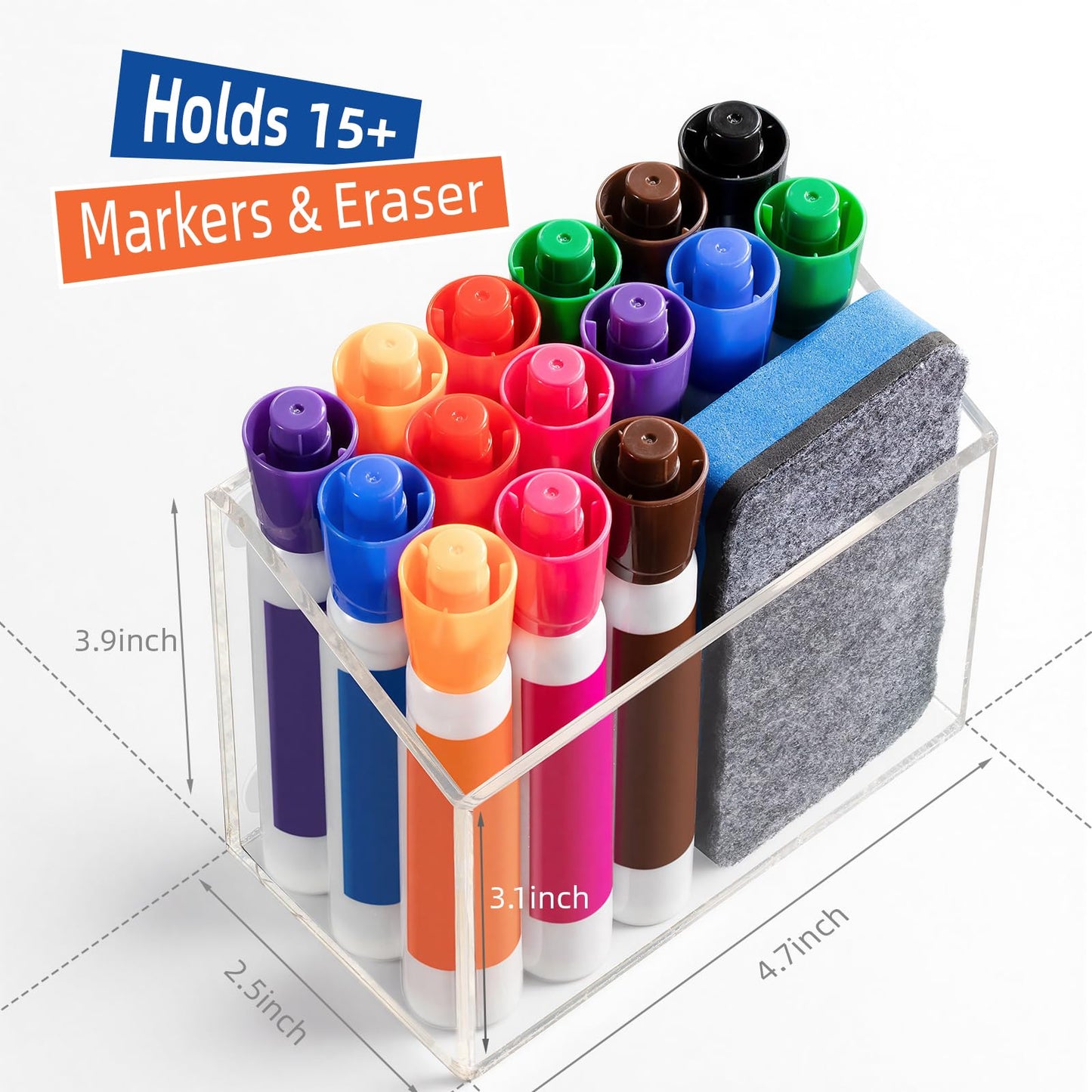 Simetufy Magnetic Pen Holder, Magnetic Dry Erase Marker Holder, magnetic pen holder for refrigerator, whiteboard , Pens, Pencils, Non-slip Acrylic Magnetic Marker Holder- Transparent, 1 Pack
