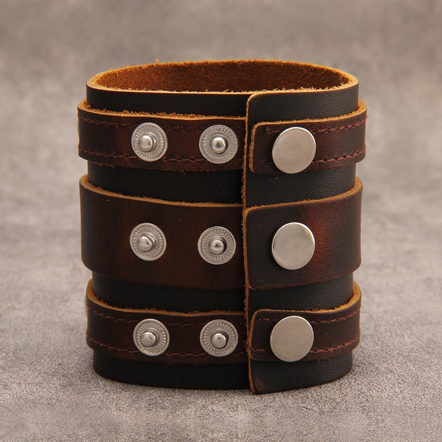 GelConnie Genuine Leather Wristband Punk Alloy Buckle Bracelet Brown Arm Cuff Wide Leather Wristband Cuff Bracelet for Men