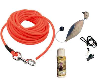 Dog Training Ruff-Cord Check Cord Tracking Leash 50 ft. - Dove Trainer - Dove Scent - Lanyard and Whistle Dog Training Kit HuntEmUp