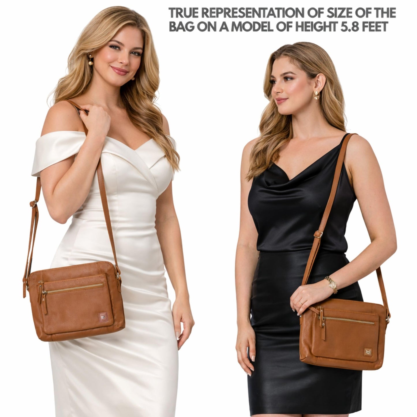 Leather Crossbody Bags for Women Small Soft Genuine Pebbled Sling Shoulder Handbag Crossover Purse with Full Adjustable Strap (Cognac Nappa)