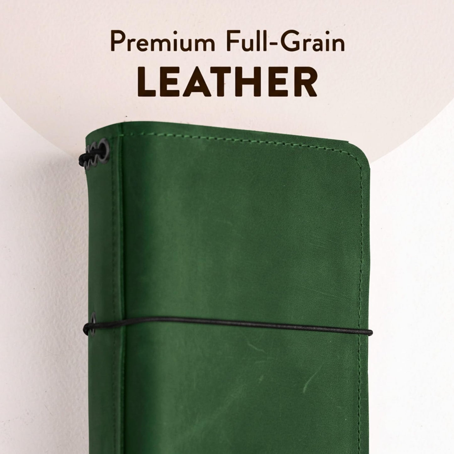 TORAKIP Travelers Leather Notebook Cover A6 – Refillable Leather Journal Cover with 5 Elastic Bands, Pen Holder & Pockets, Fits 4.1" x 5.8" Notebooks (Inserts Not Included), Green