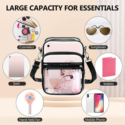 Blvornl Clear Crossbody Bag with Adjustable Shoulder Strap, Stadium Approved PVC Purse Bag, Messenger Bag