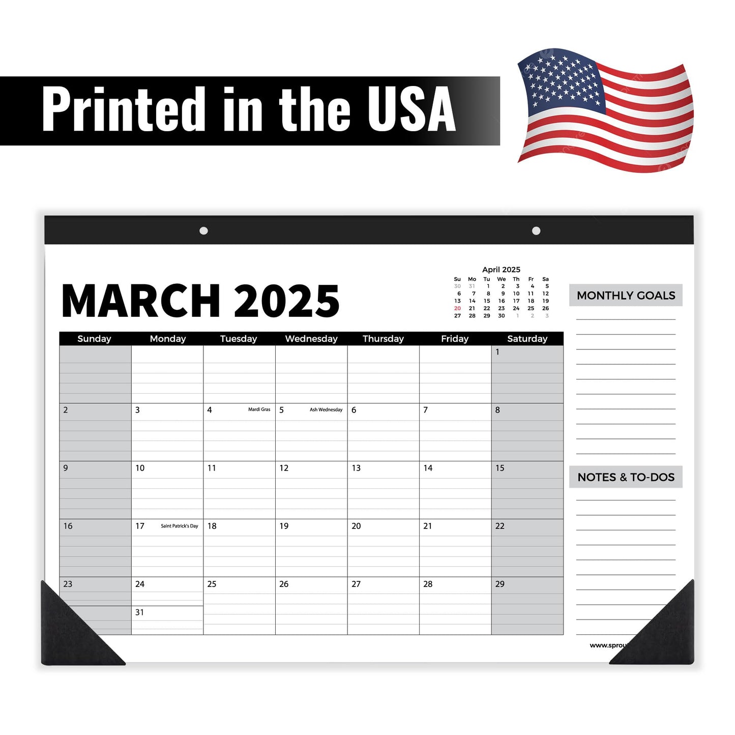 Sproutbrite 18 Month Calendar - 17" x 11.5" Medium Size Desk Calendar 2025-2026, Desktop Monthly Planner with To-Do List and Notes, Home, Office Desk Calendar (3 Pack, Jan 2025)