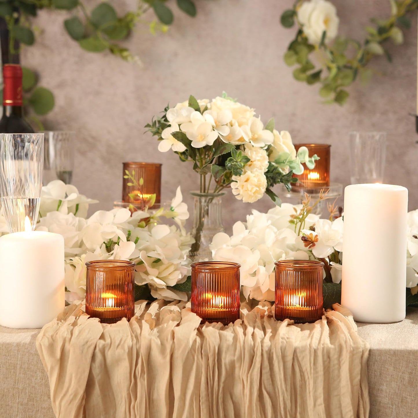 36pcs Amber Votive Candle Holders, Ribbed Glass Tea Light Candle Holder, Candle Votives for Wedding Centerpiece & Home Decor