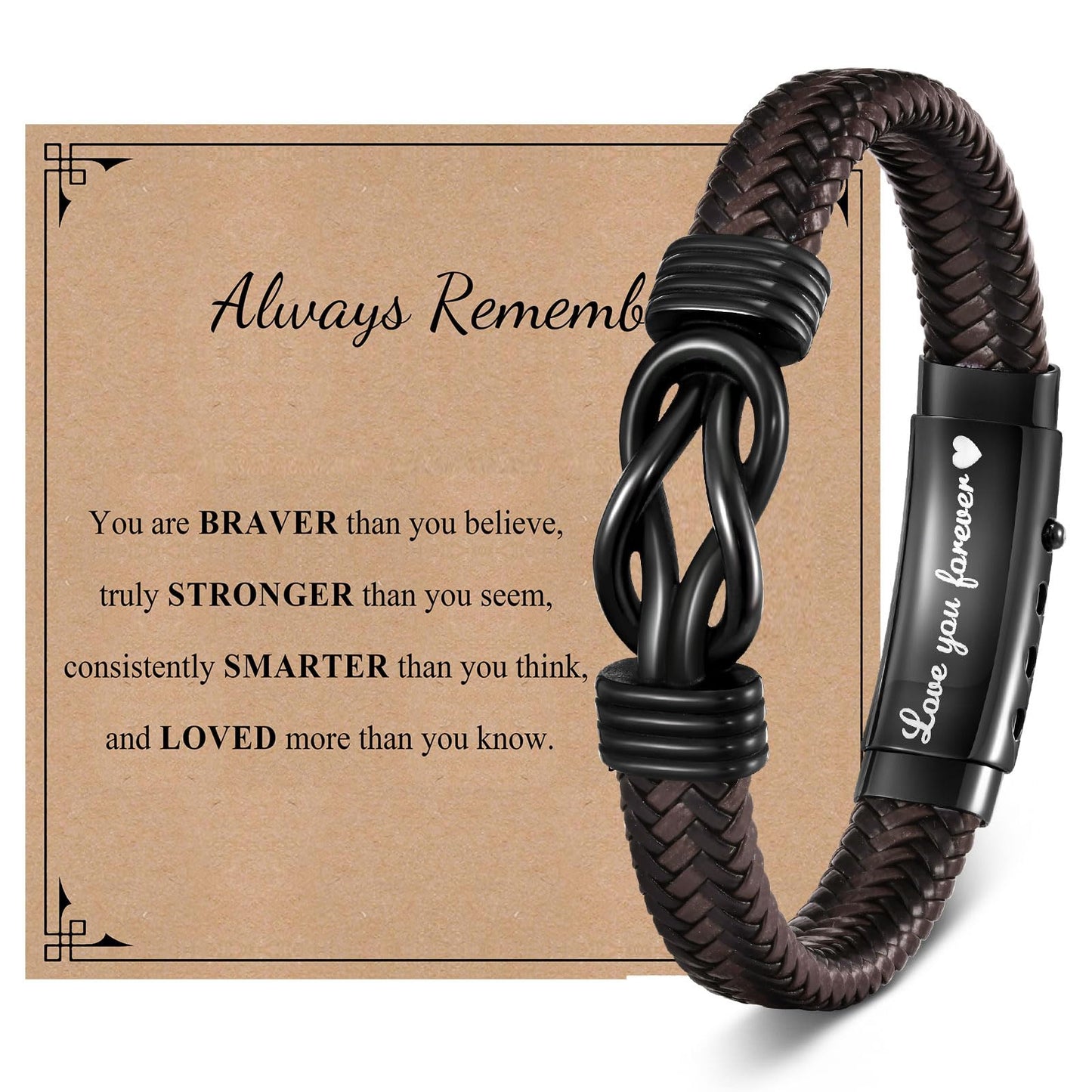 VNOX Love Knot Bracelet - Handmade Braided Leather Bracelet, Brown Leather Cuff, Infinity Knot Gift for Men, Husband, Boyfriend