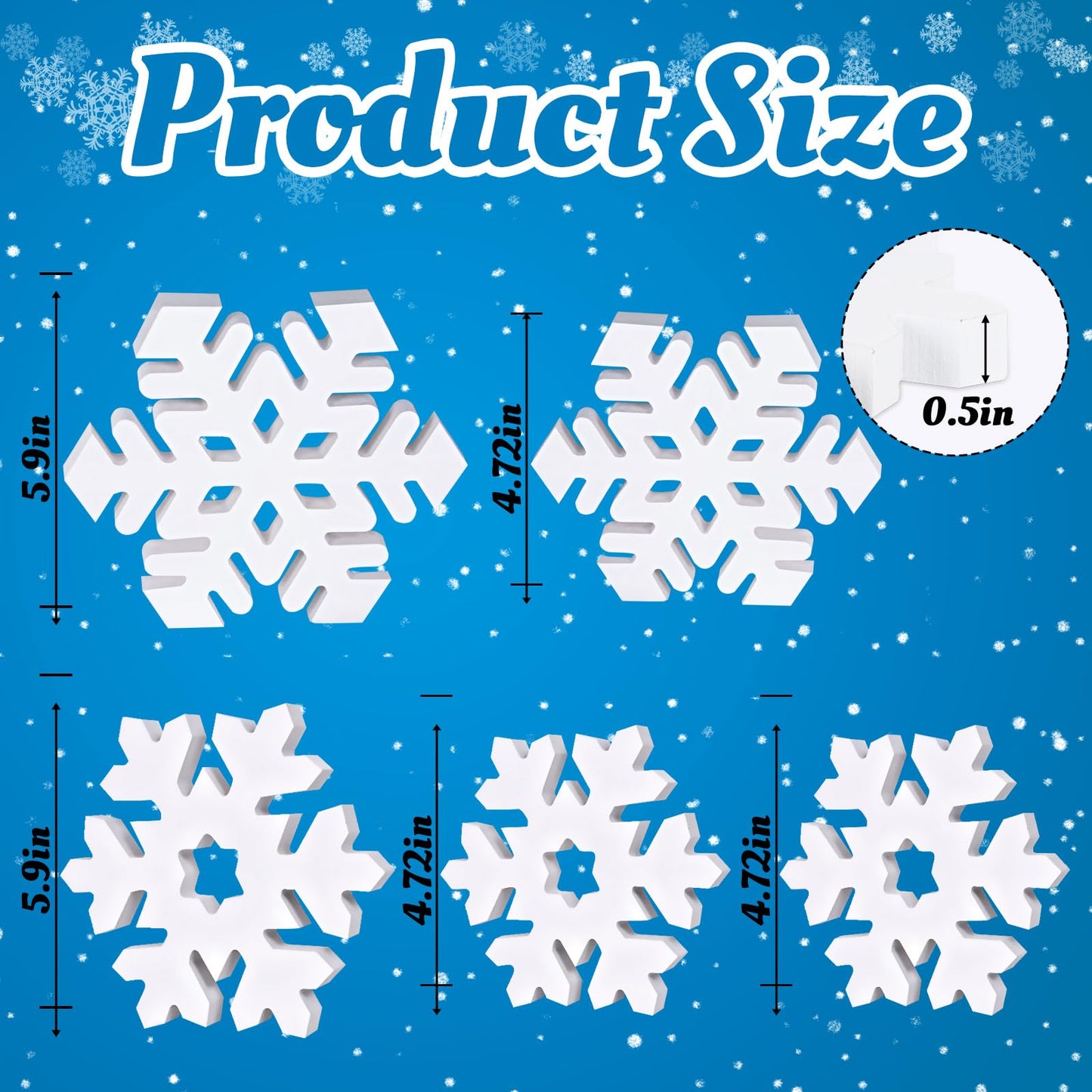 Tieshankao 5PCS Christmas Table Decor Wooden Snowflakes, White 3D Centerpieces for Winter Wonderland Decorations, Wood Sign Home Ornaments Indoor
