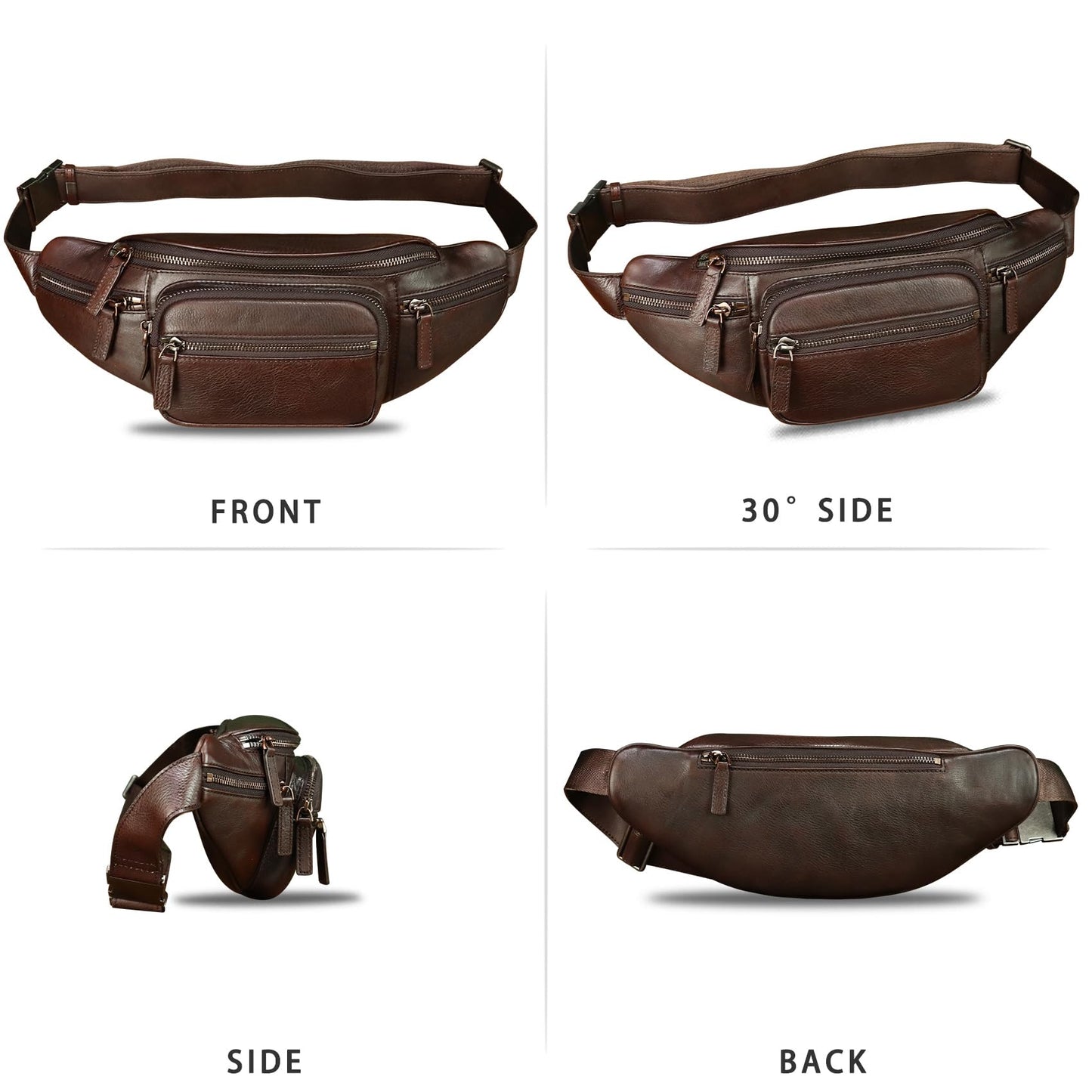 Genuine Leather Fanny Packs for Women and Men Waist Bag Vintage Hip Bum Bag Over Shoulder Crossbody Sling Bag (Coffee)