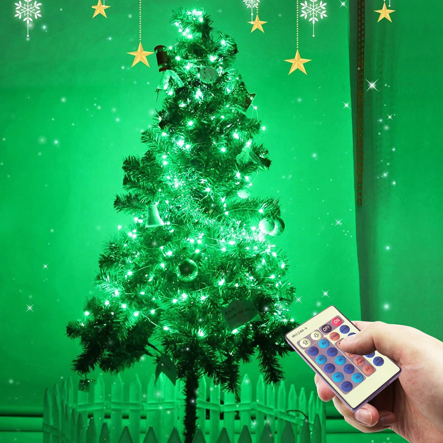 RUICHEN Dimmable Copper Wire 33 Ft 100 LED Fairy String Lights Plug in with Remote, Green
