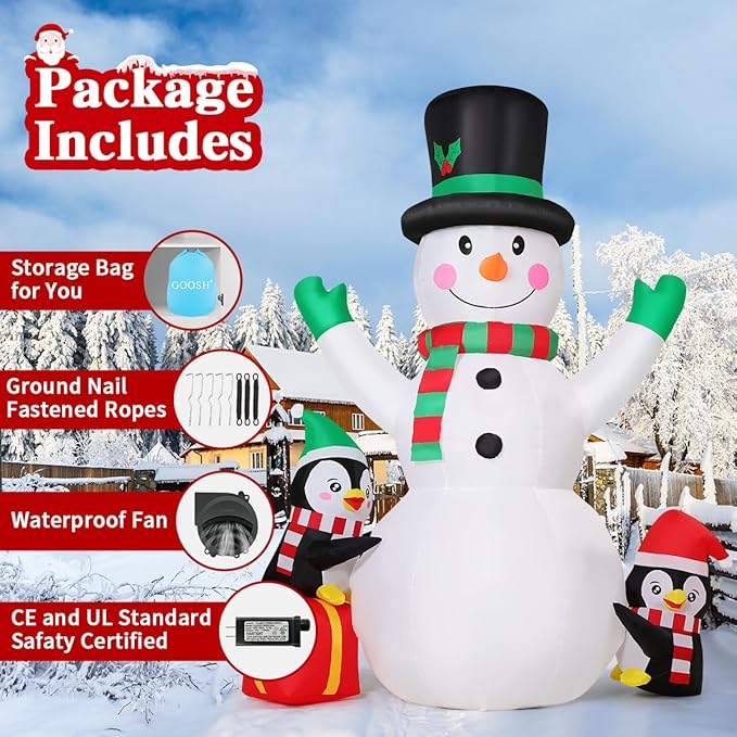 GOOSH 8 FT Christmas Inflatables Snowman Built-in Music Box & Rotating Colorful LED Lights, Christmas Inflatable Outdoor Decoration Blow Up for Holiday Party Xmas New Year