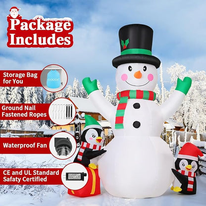 GOOSH 8 FT Christmas Inflatables Snowman Built-in Music Box & Rotating Colorful LED Lights, Christmas Inflatable Outdoor Decoration Blow Up for Holiday Party Xmas New Year