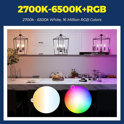 Lightinginside E12 Smart Light Bulbs 60W Equiv., Work with Alexa/Google Home/Smart Life, 500LM 6W RGBCW Candle Candelabra LED Light Bulbs, No Hub Required, 2.4G WiFi Bluetooth Bulb, ETL Listed, 4PCS